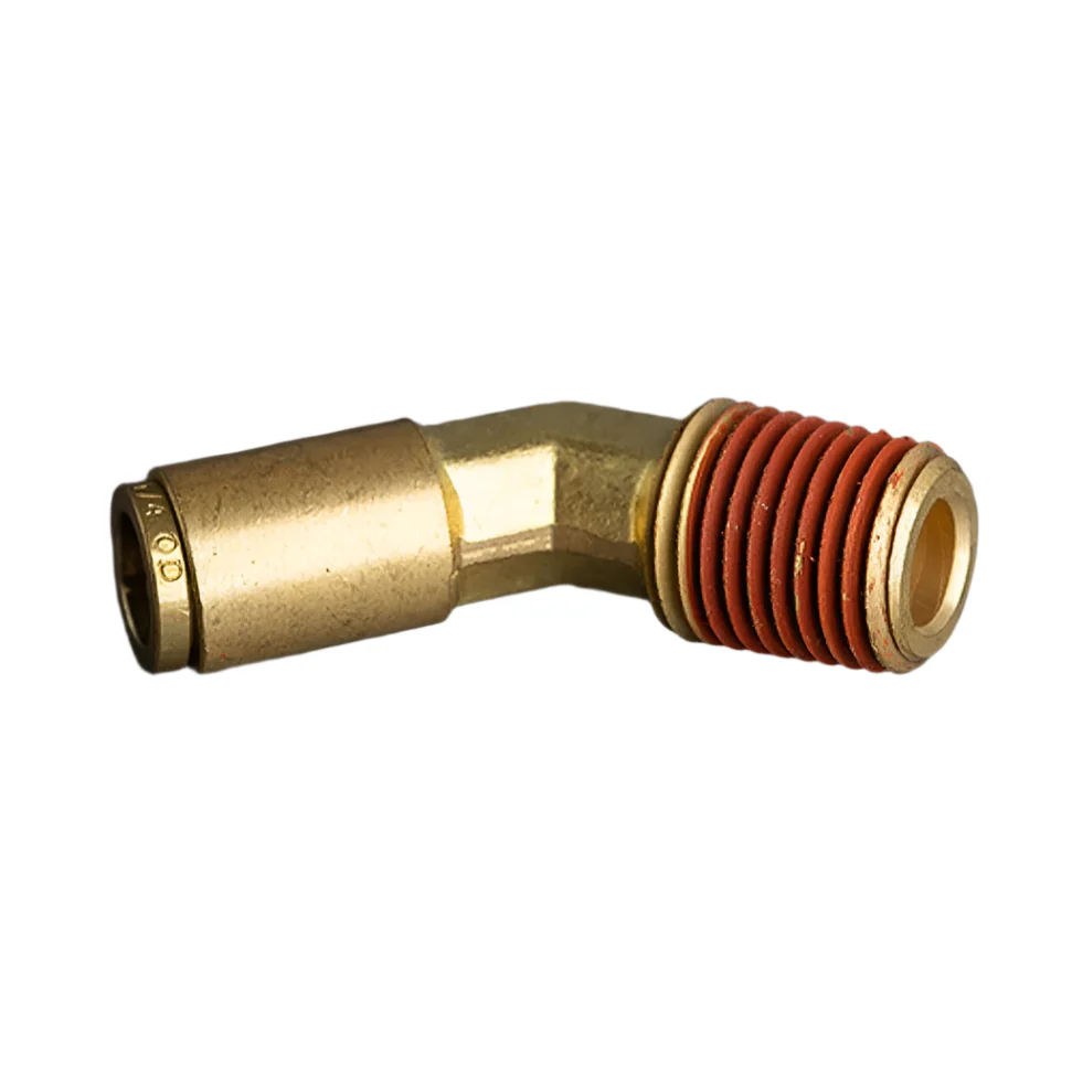 1/4in Tube to 1/8in Male Pipe Push Connect 45° Brass Elbow