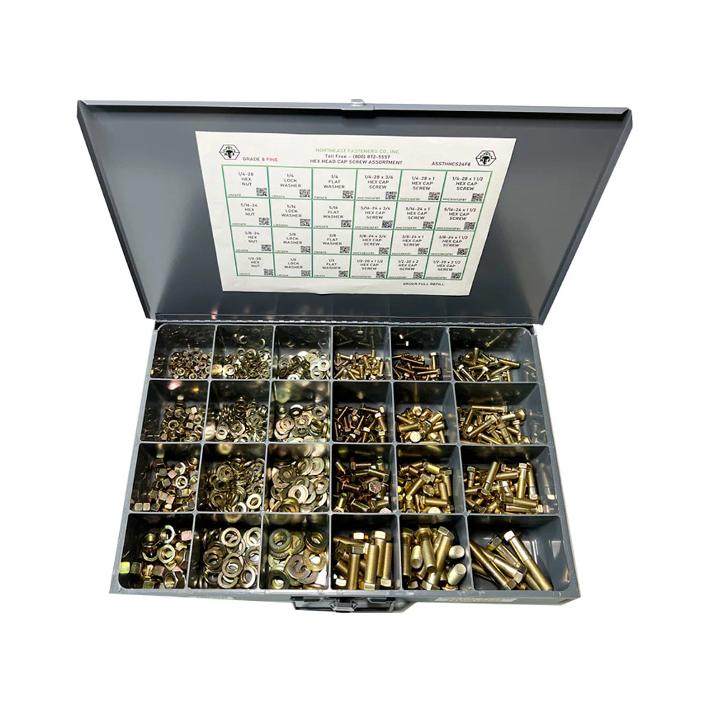 1,025 Piece Grade 8 UNF Hex Head Cap Screw, Nut, and Washer Assortment Refill
