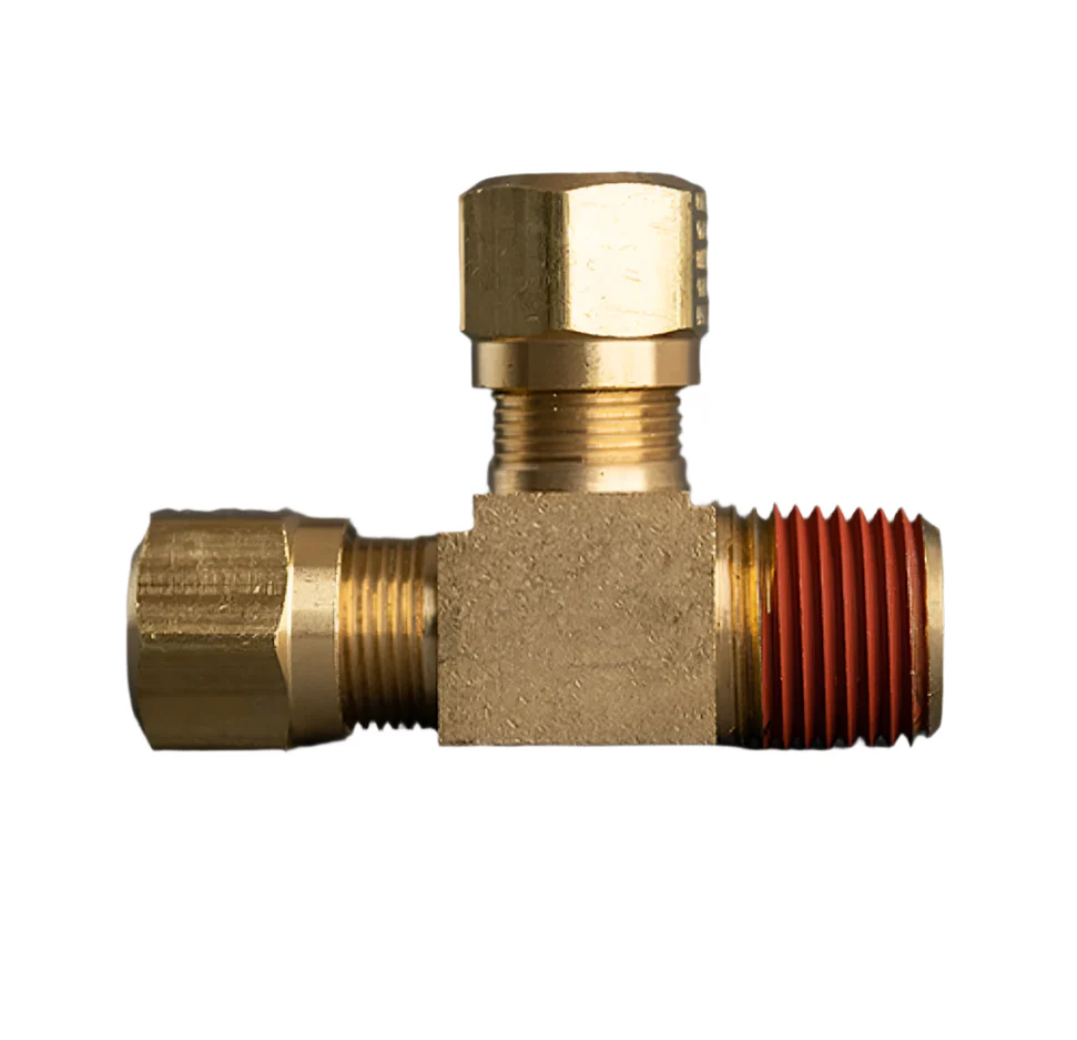 3/8in Tube to 1/4in Male Pipe Brass Center Tube Tee