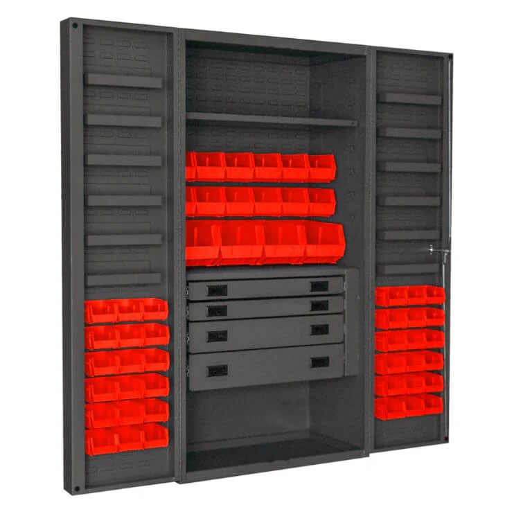 Cabinet with 52 Bins, 4 Drawers and 2 Shelves