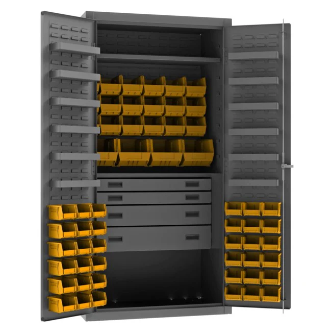 Cabinet with 58 Bins, 4 Drawers and 2 Shelves