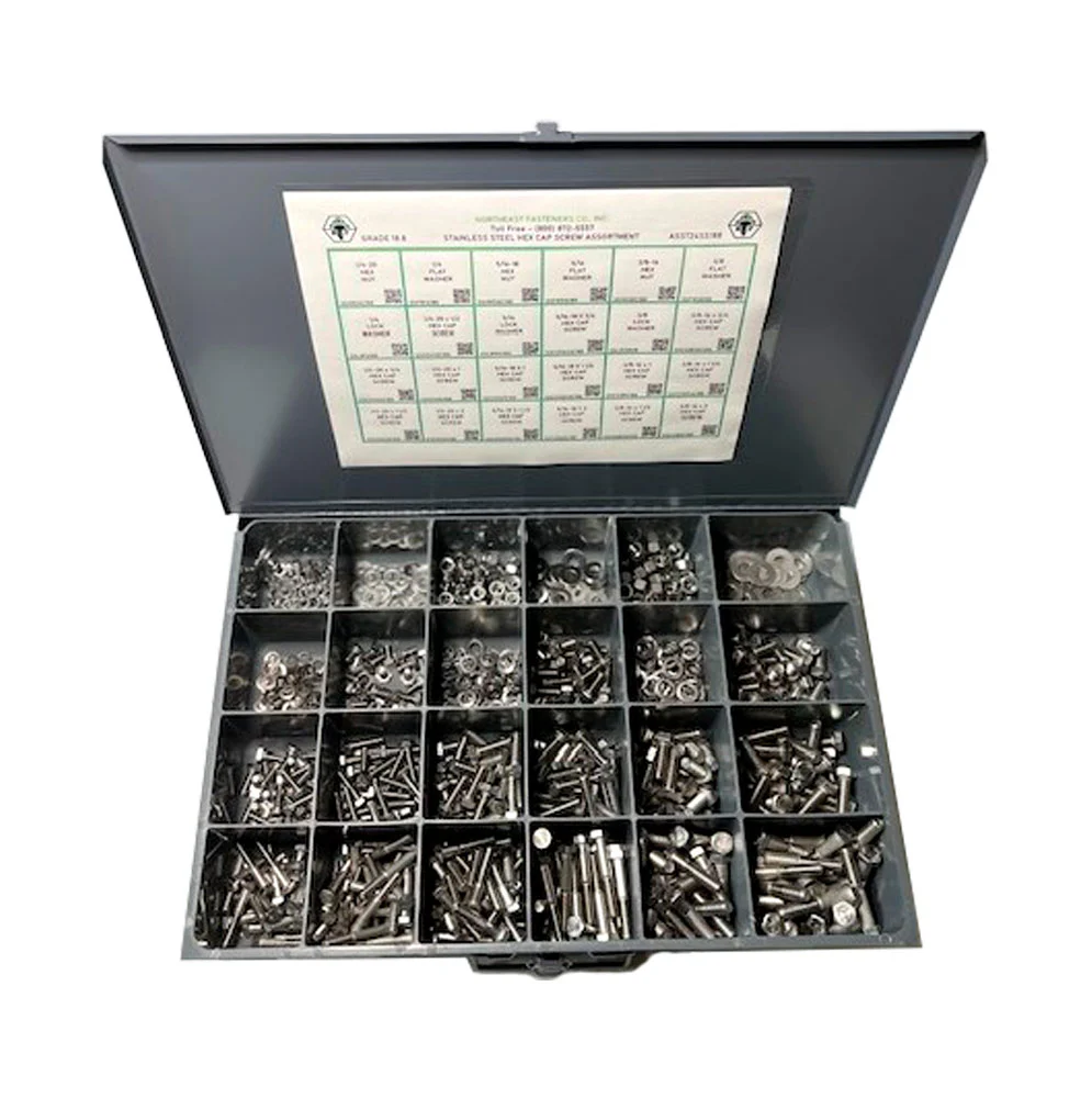 825 Piece Grade 18.8 Stainless Steel Hex Head Cap Screw, Nut, and Washer Assortment Refill