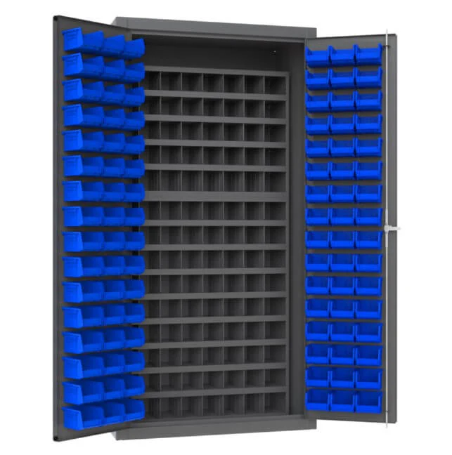 Cabinet with 96 Bins and 112 Steel Bins