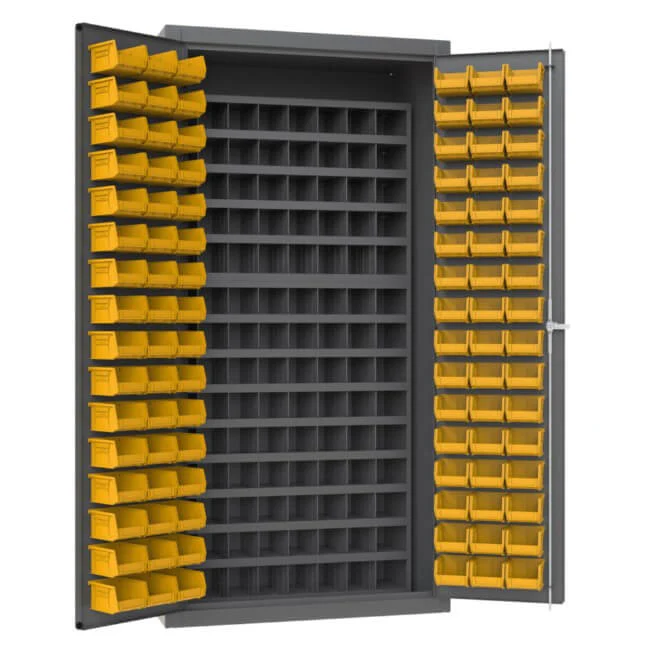 Cabinet with 96 Bins and 112 Steel Bins