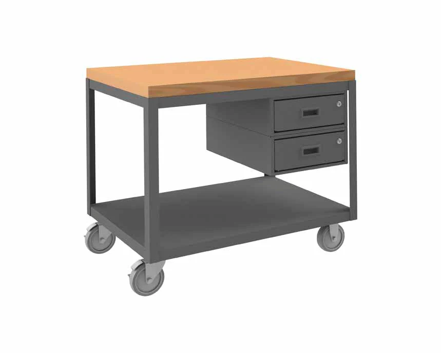 High Deck Mobile Table with 2 Shelves