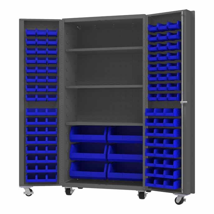 Mobile Cabinet with 102 Bins and 3 Shelves